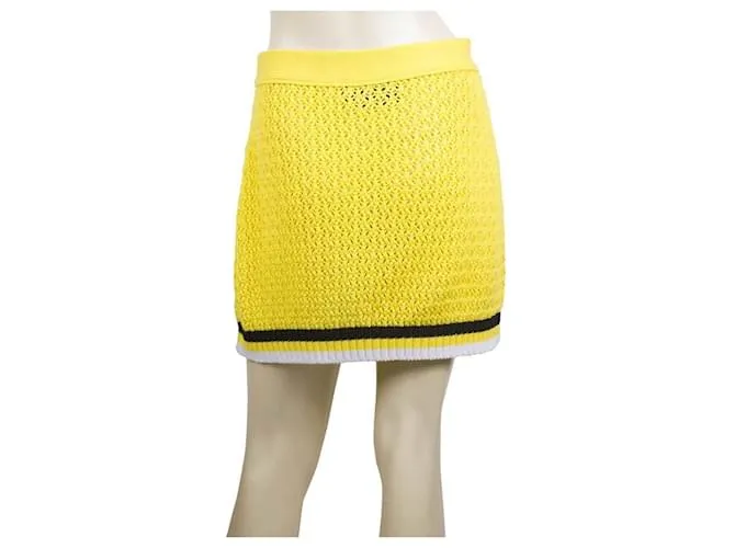 Philipp Plein Minifalda De Algodón De Punto De Ocho Amarillo Cráneo Rayas Negras Y Blancas M 