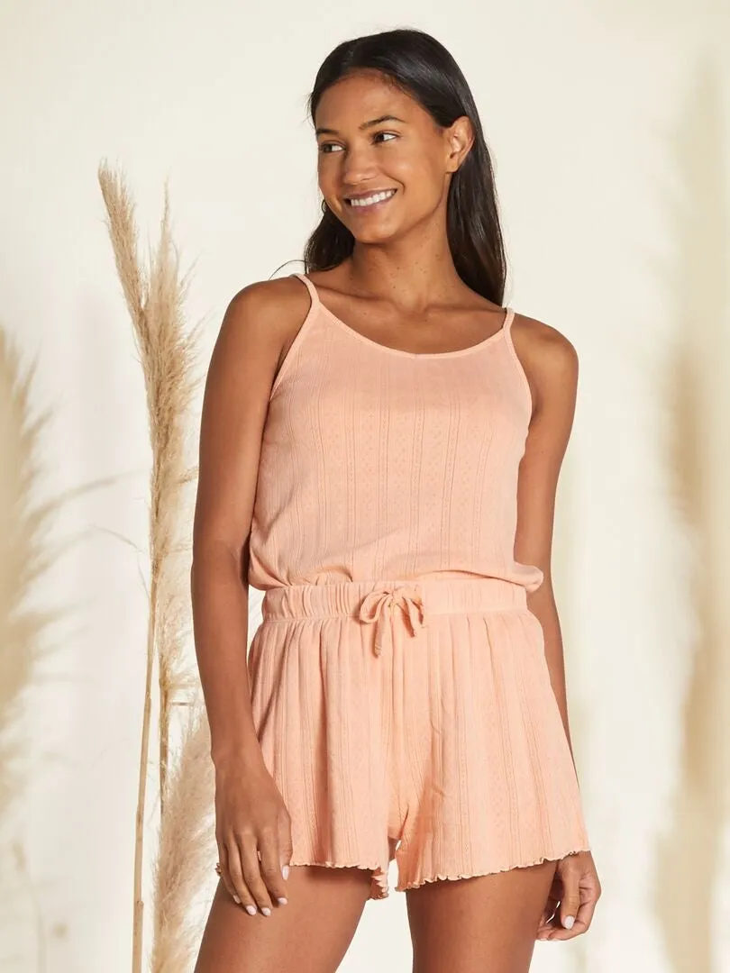 PIJAMA CORTO DE PUNTO  SHORT + CAMISETA  2 PIEZAS  ROSA