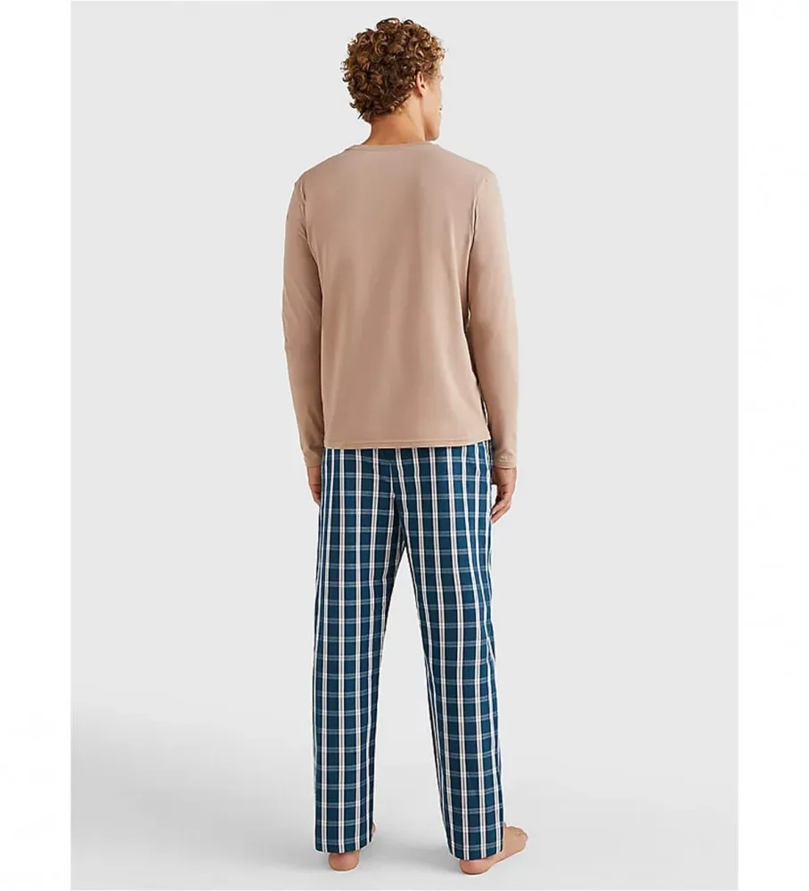 Pijama de tela estampado marrón, azul