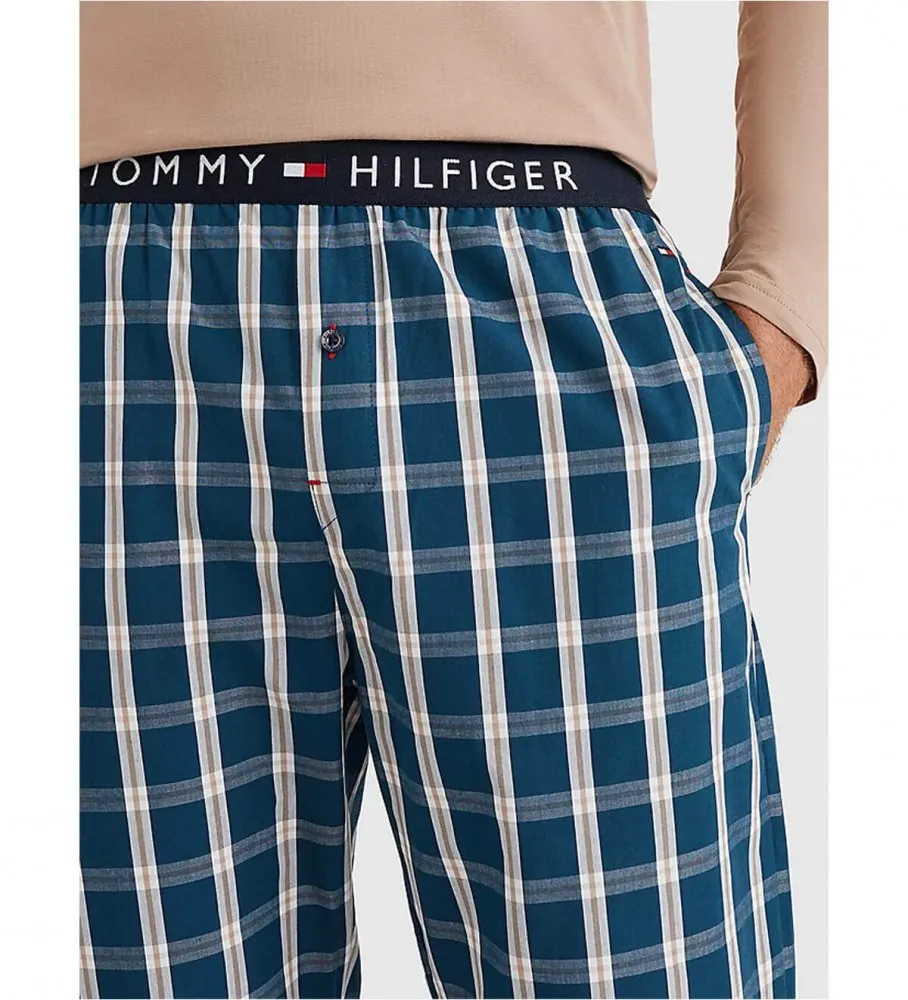 Pijama de tela estampado marrón, azul