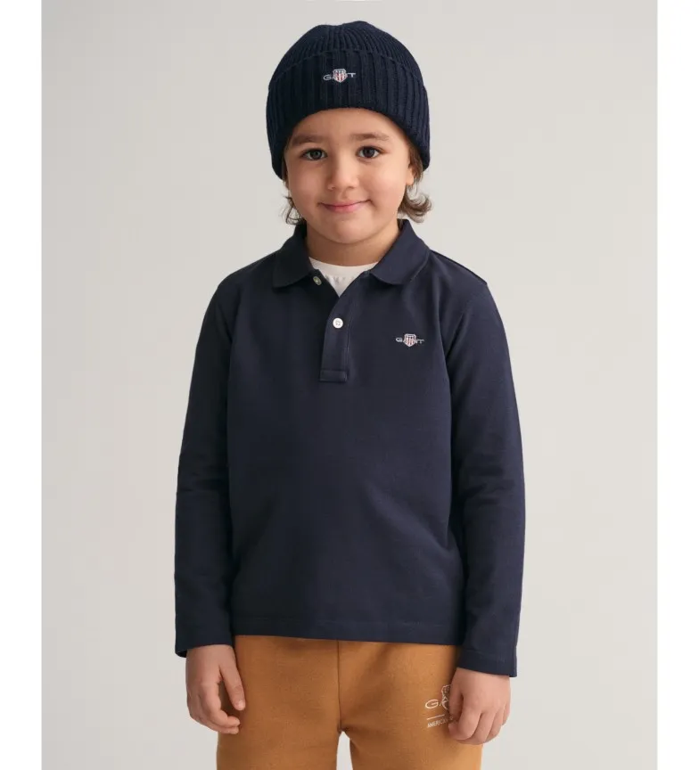 Polo de piqué de manga larga Shield Kids marino
