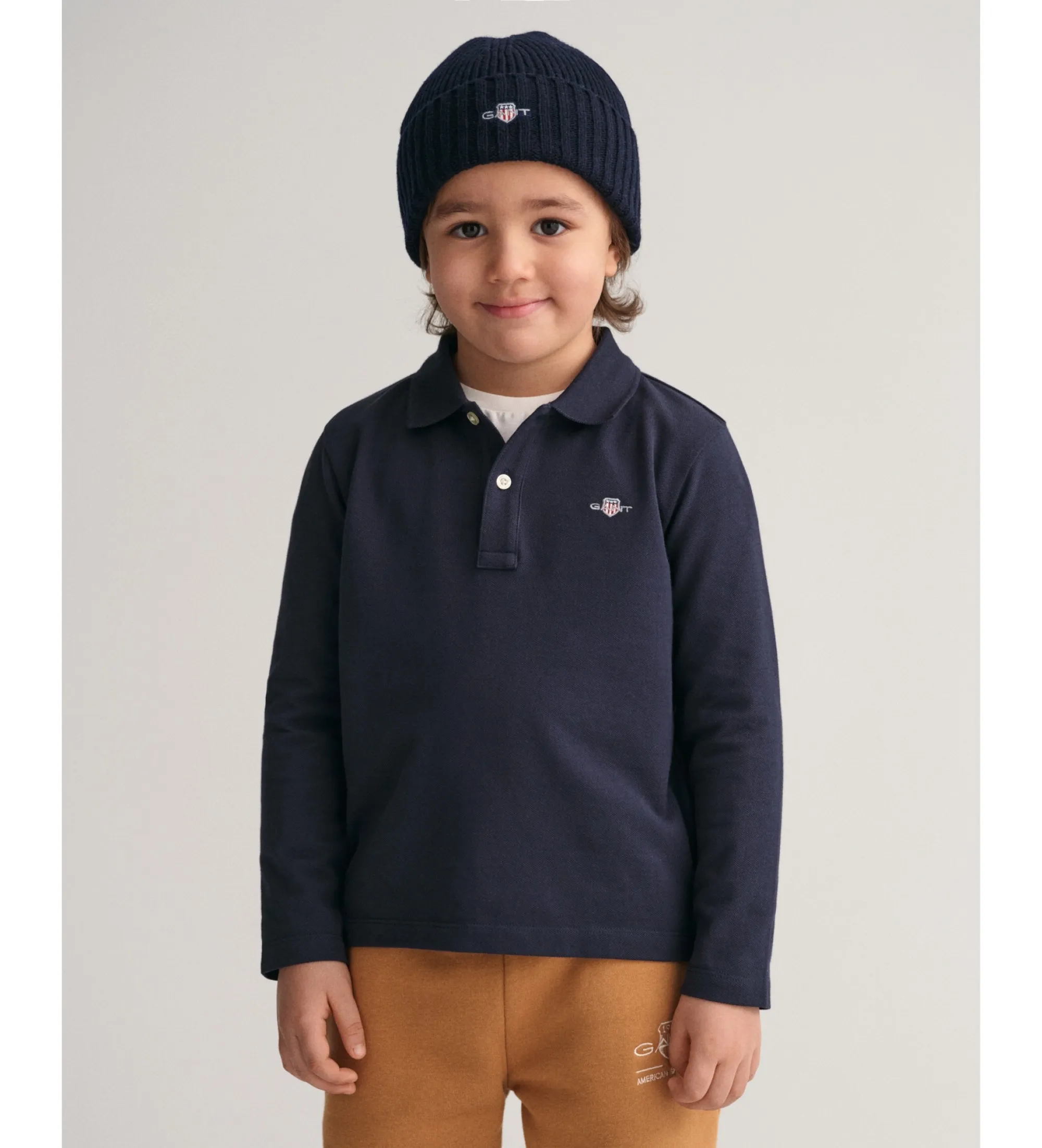 Polo de piqué de manga larga Shield Kids marino