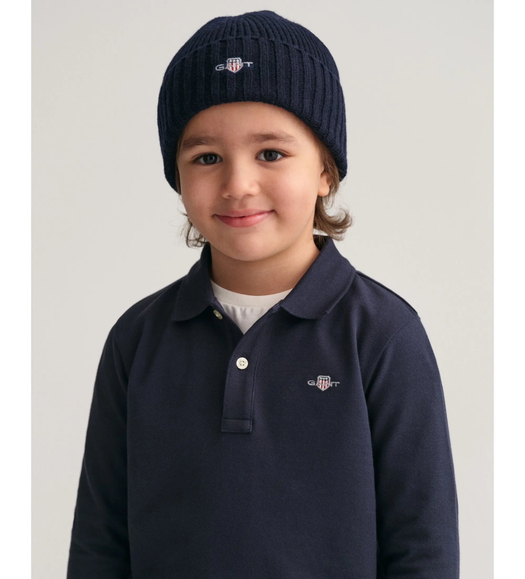 Polo de piqué de manga larga Shield Kids marino