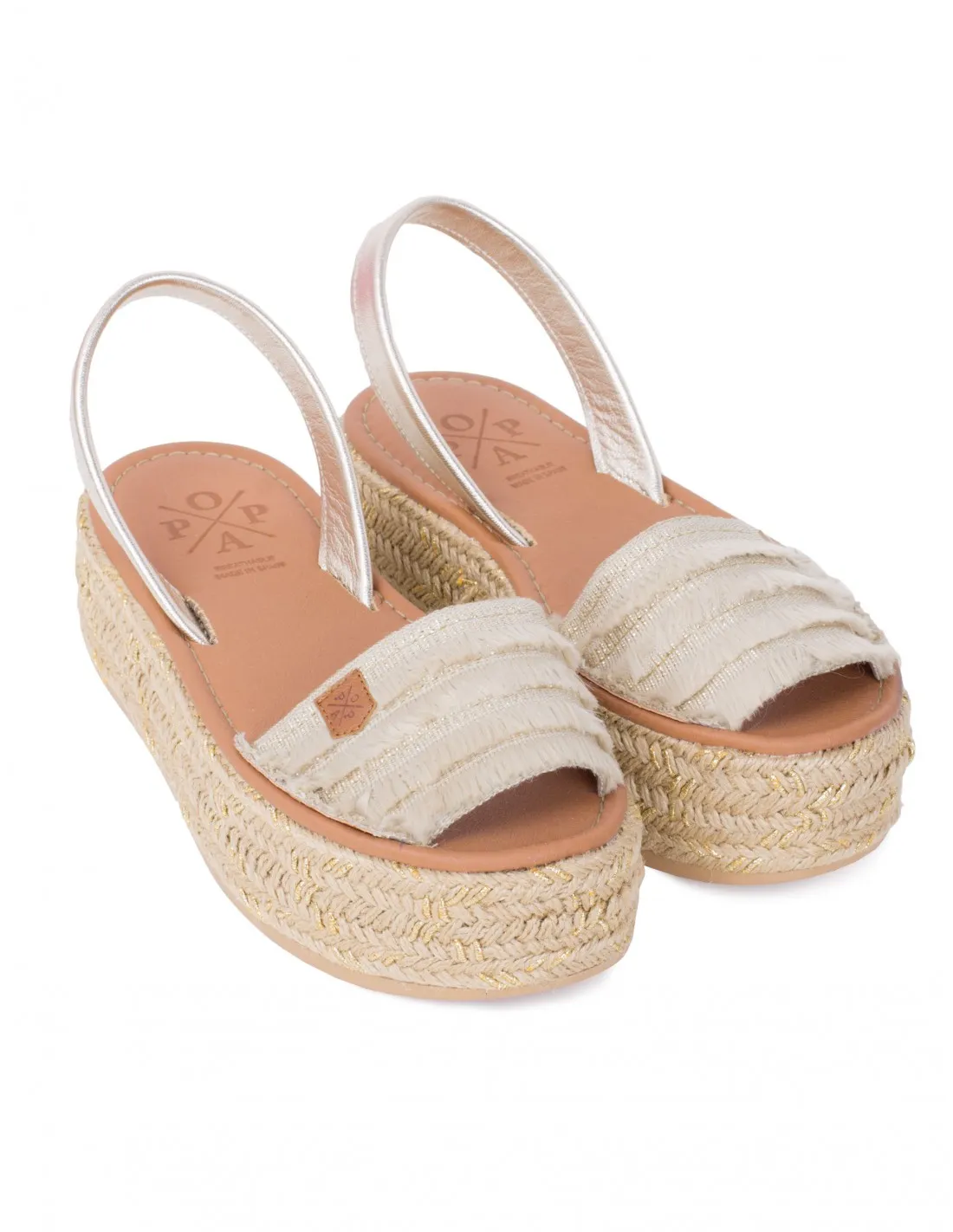 POPA Menorquinas Plataforma Esparto Flecos Beige