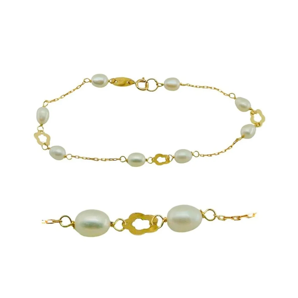 Pulsera de comunión de oro de 18k con perlas y ciconitas