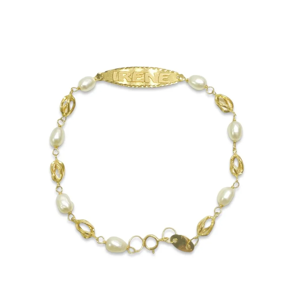Pulsera de comunión de oro de 18k con perlas y ciconitas