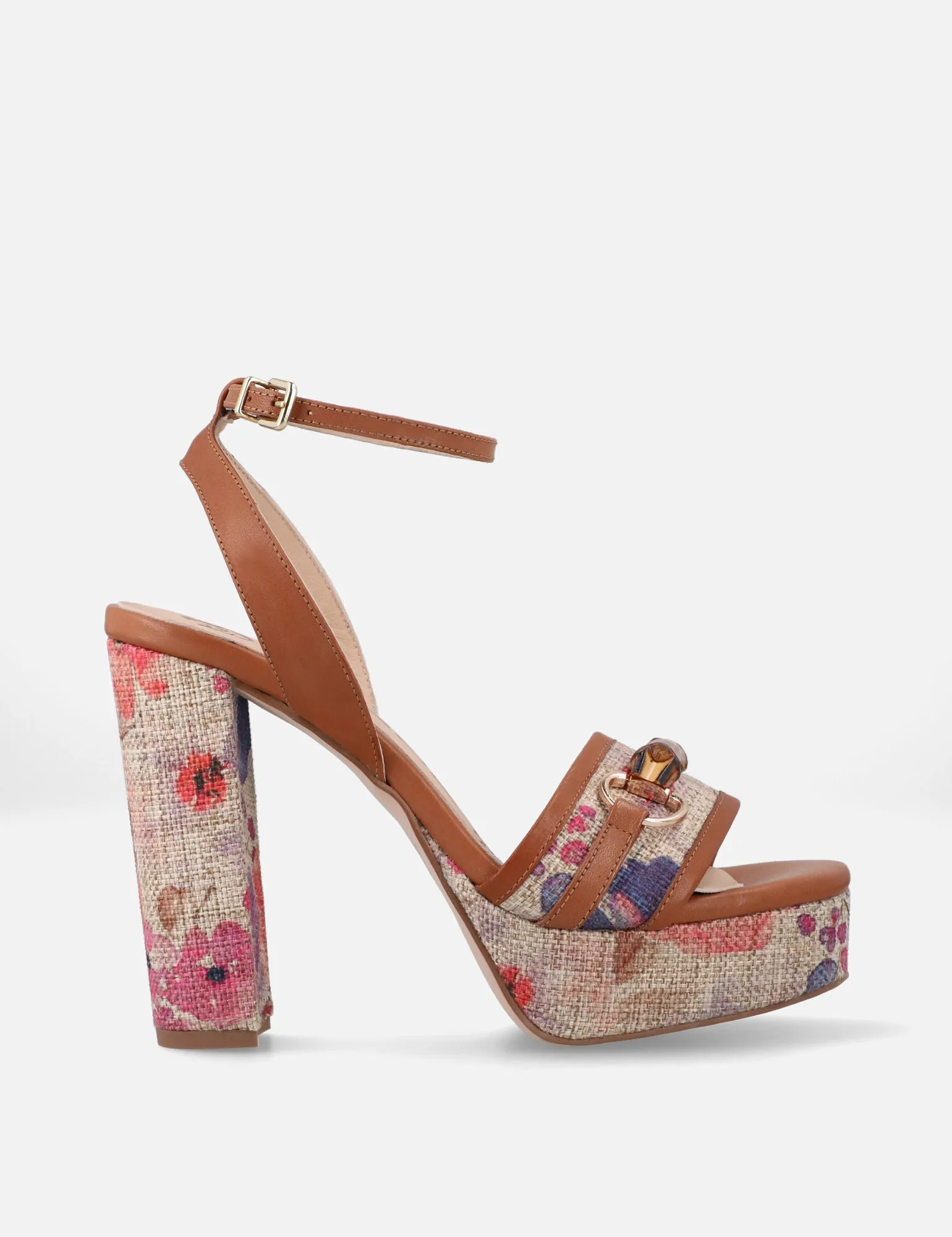 Sandalia de plataforma en yute estampado floral multicolor