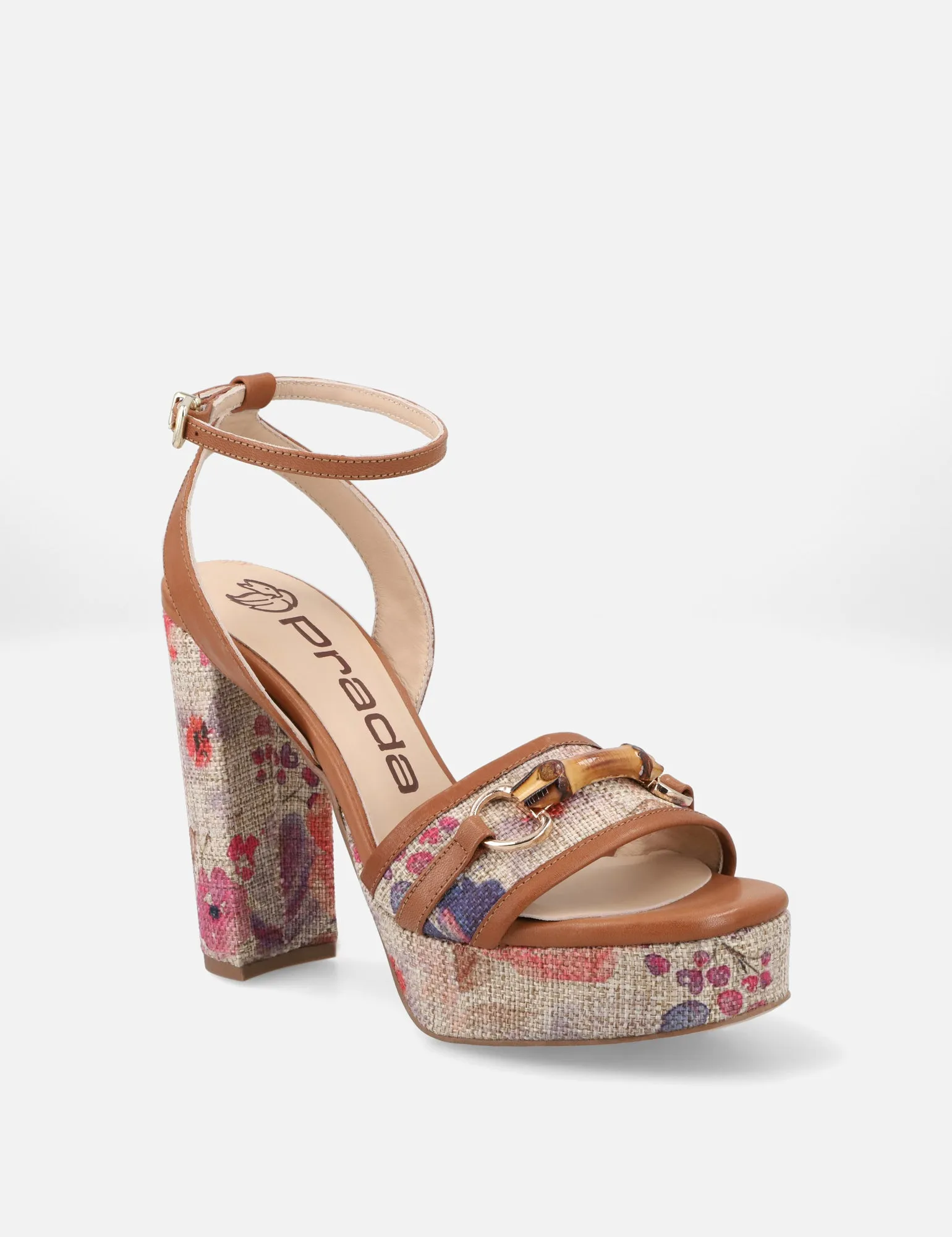 Sandalia de plataforma en yute estampado floral multicolor