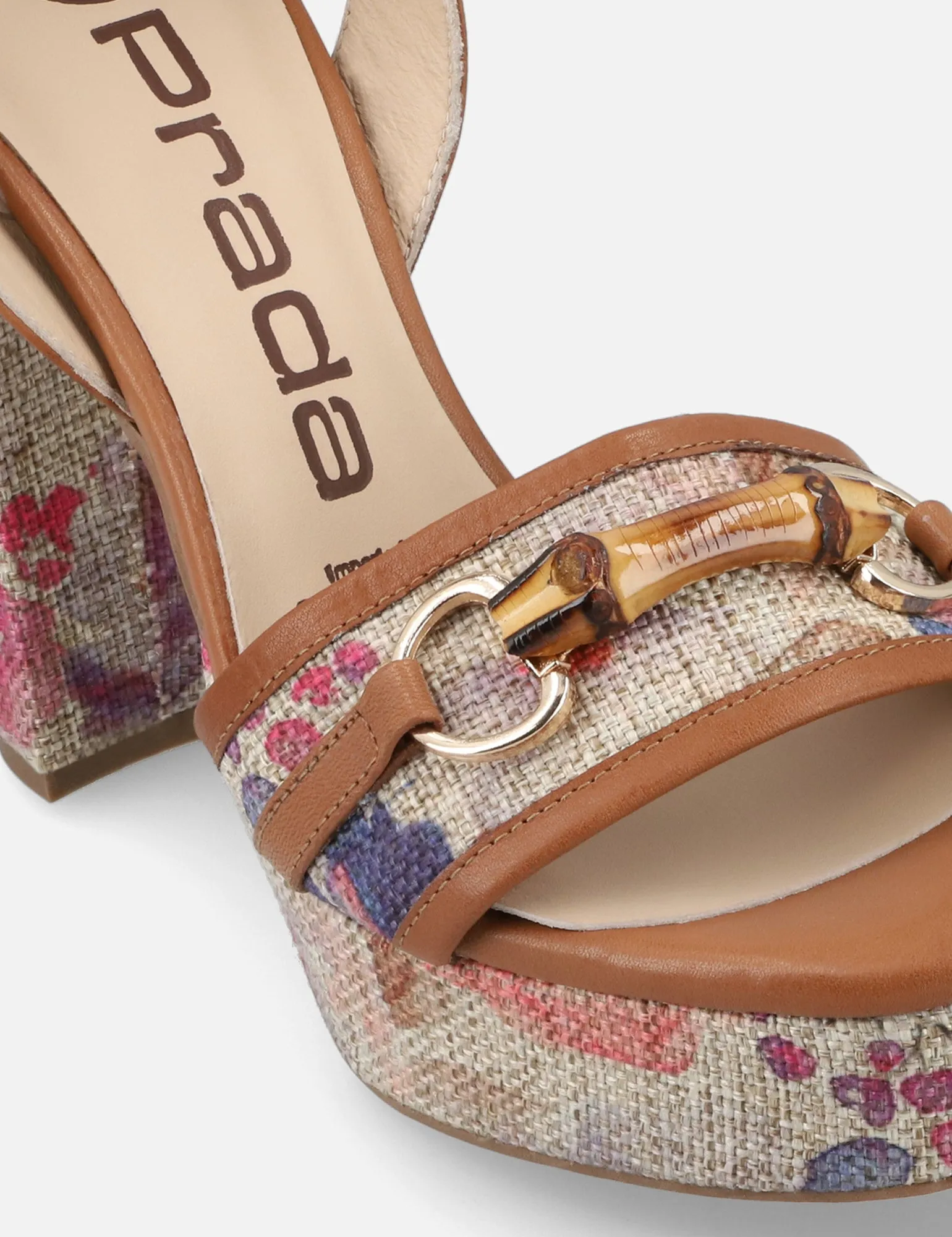 Sandalia de plataforma en yute estampado floral multicolor