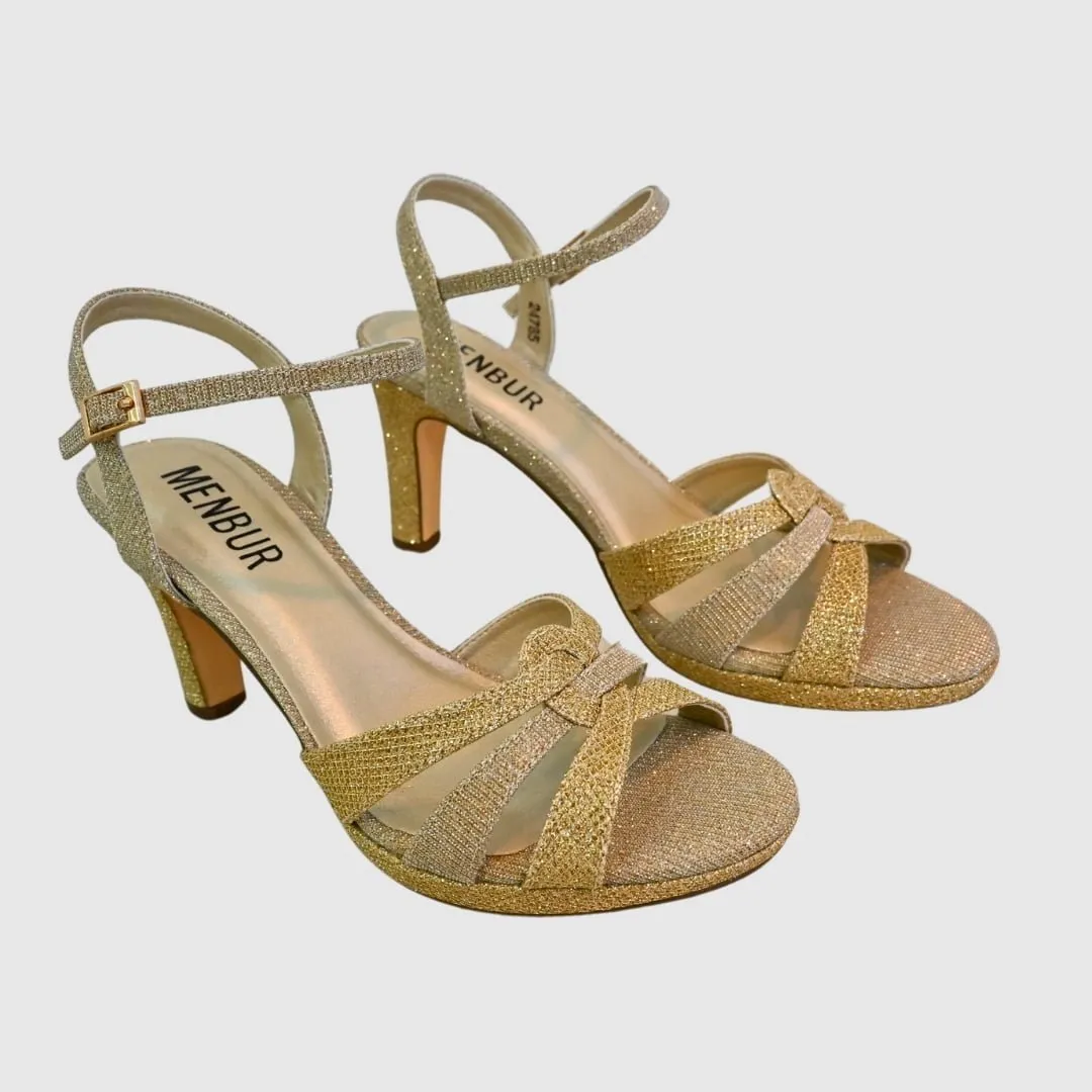 Sandalia dorada tacón alto | Menbur 24785