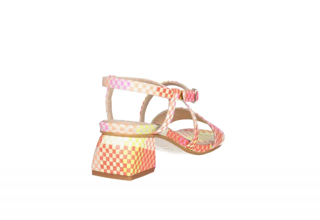 Sandalia Piel Estampado Cuadros Naranja/amarillo/rosa Empeine Cruzado