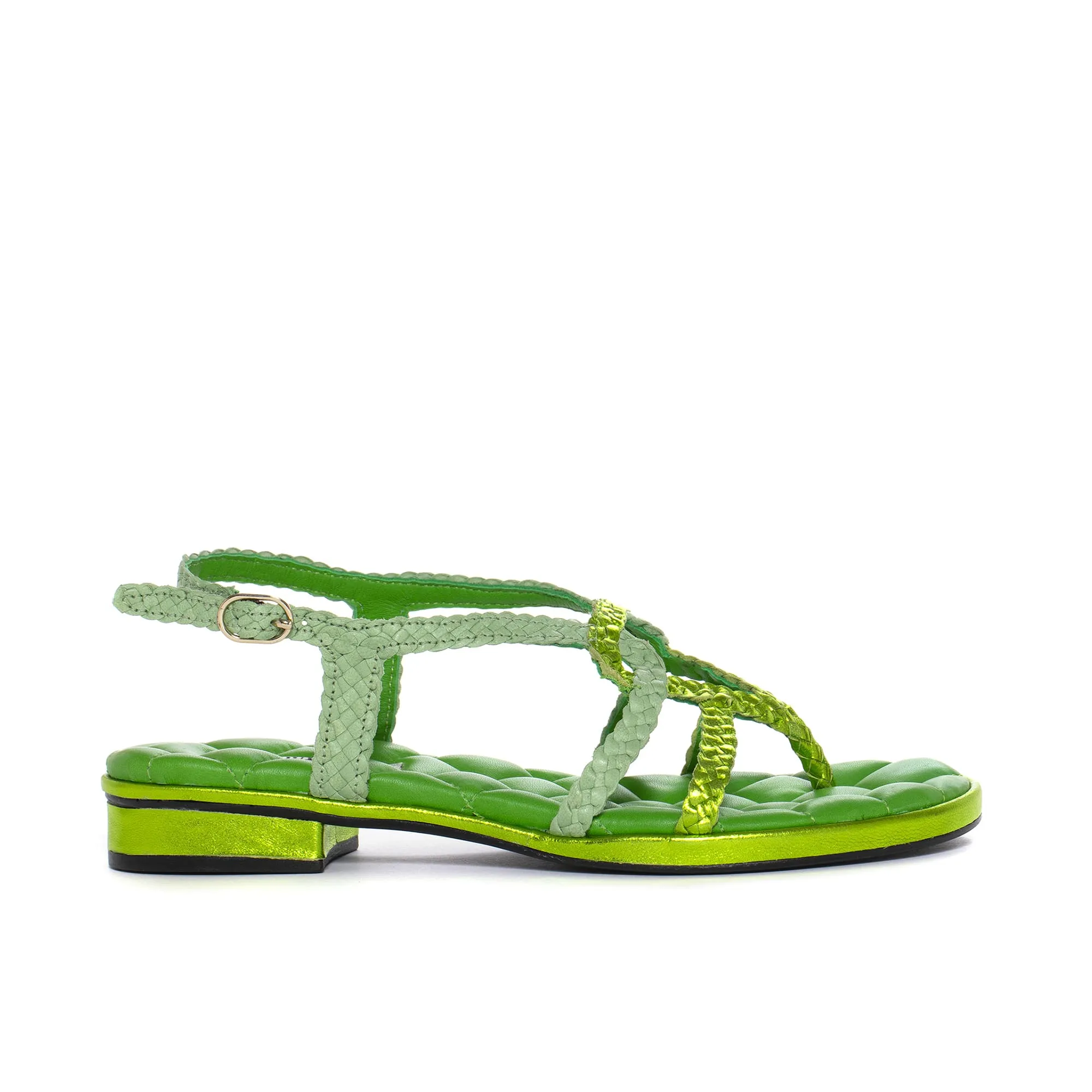 SANDALIA PLANA DIANA METAL MANZANA  WET PISTACHO