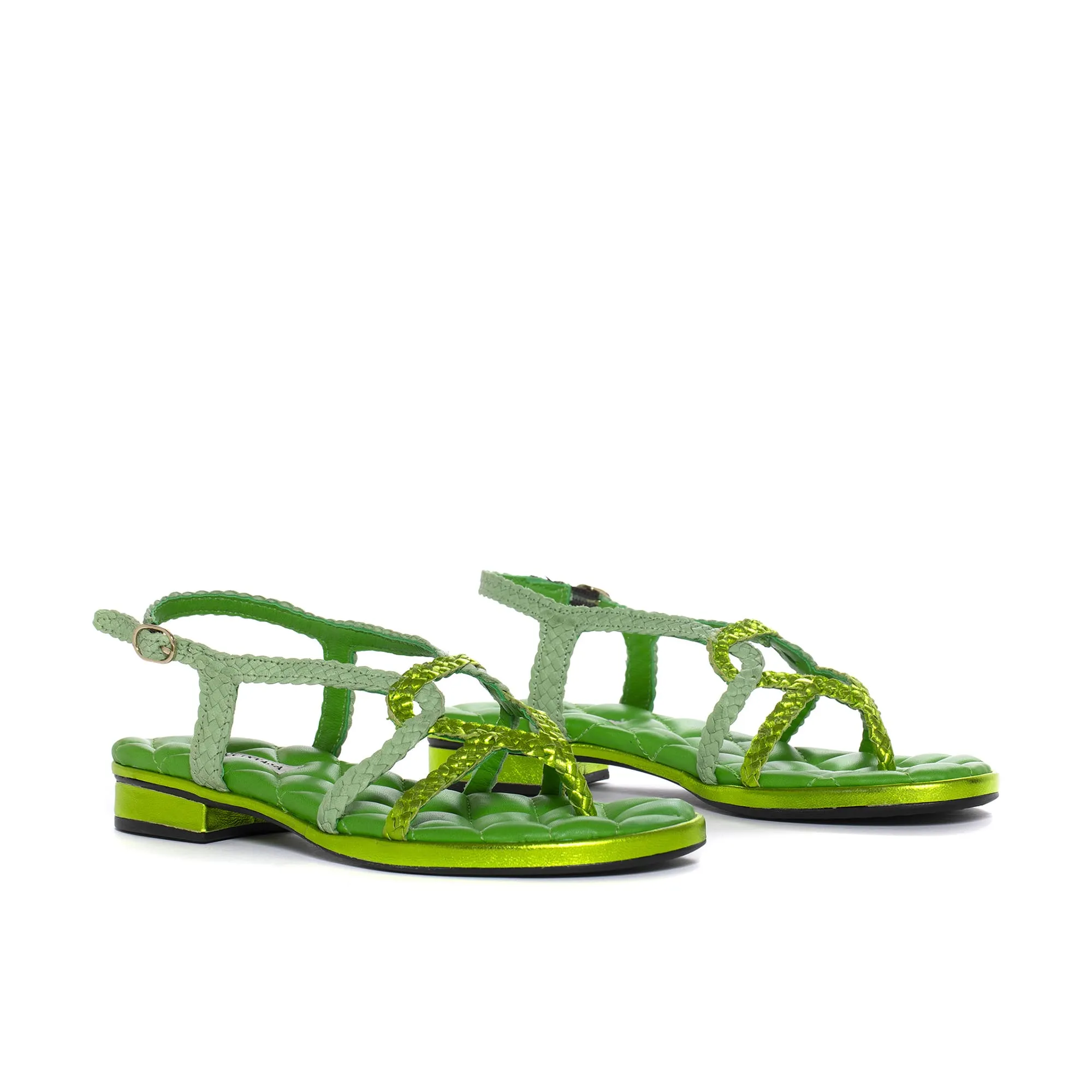 SANDALIA PLANA DIANA METAL MANZANA  WET PISTACHO
