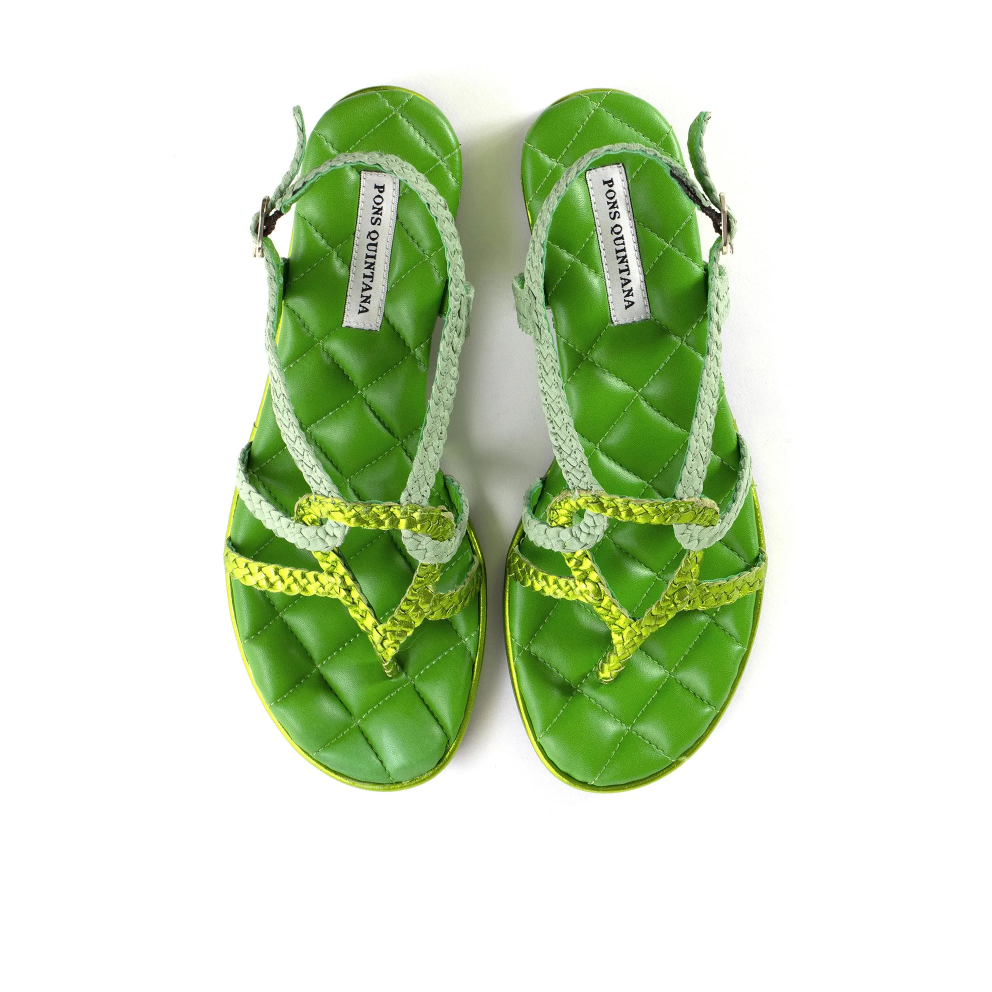 SANDALIA PLANA DIANA METAL MANZANA  WET PISTACHO