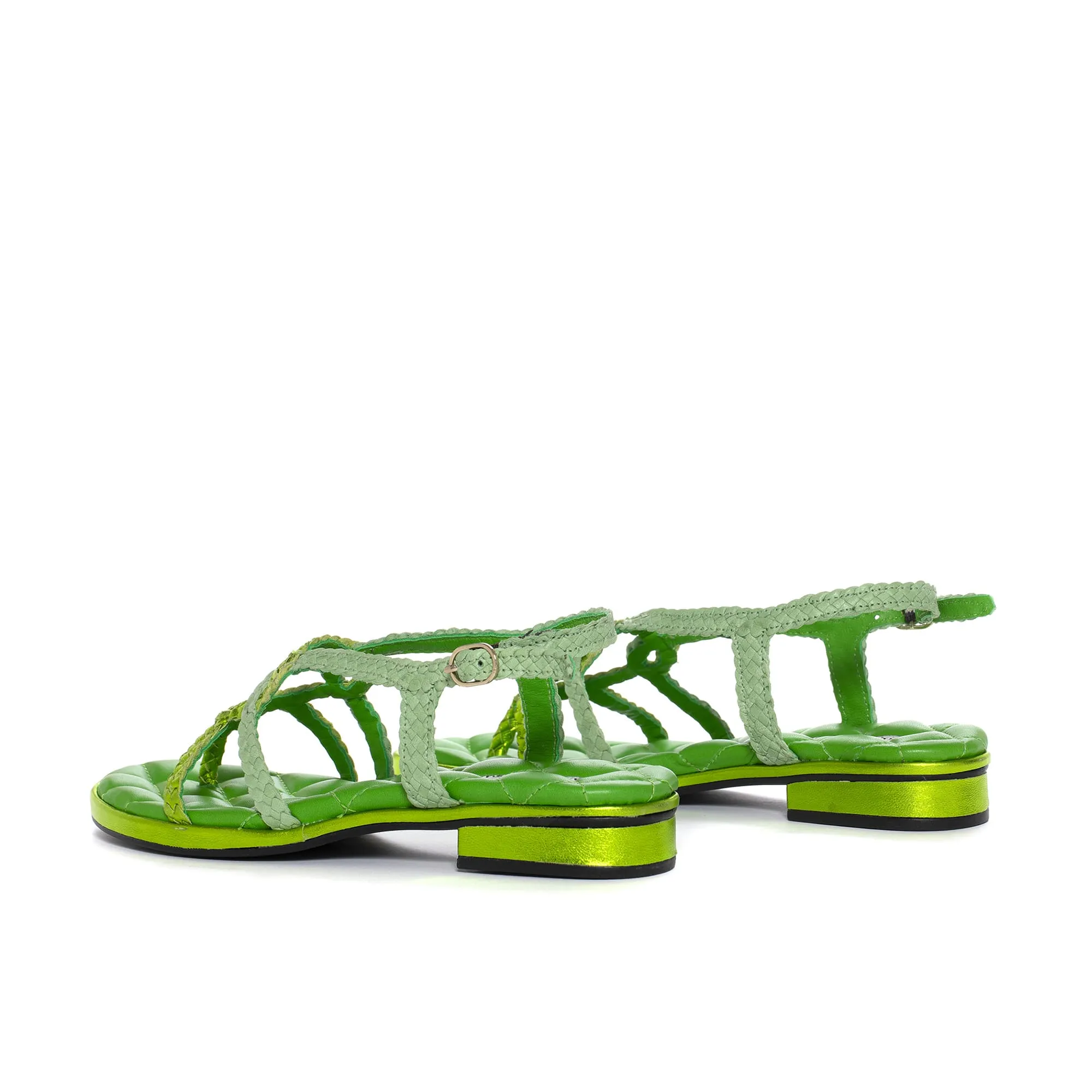 SANDALIA PLANA DIANA METAL MANZANA  WET PISTACHO