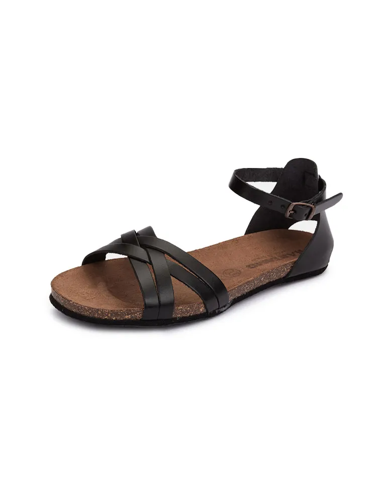 Sandalia plana Negra Mujer