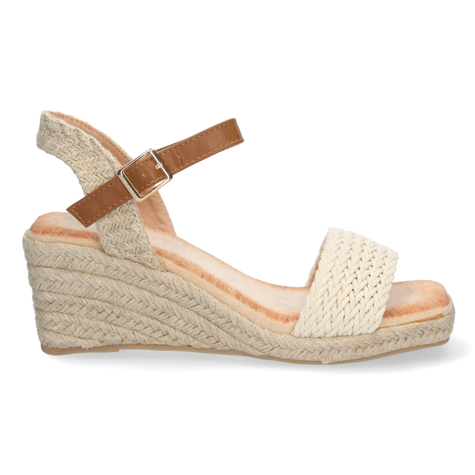 Sandalias de cuña en yute hebilla mujer beige