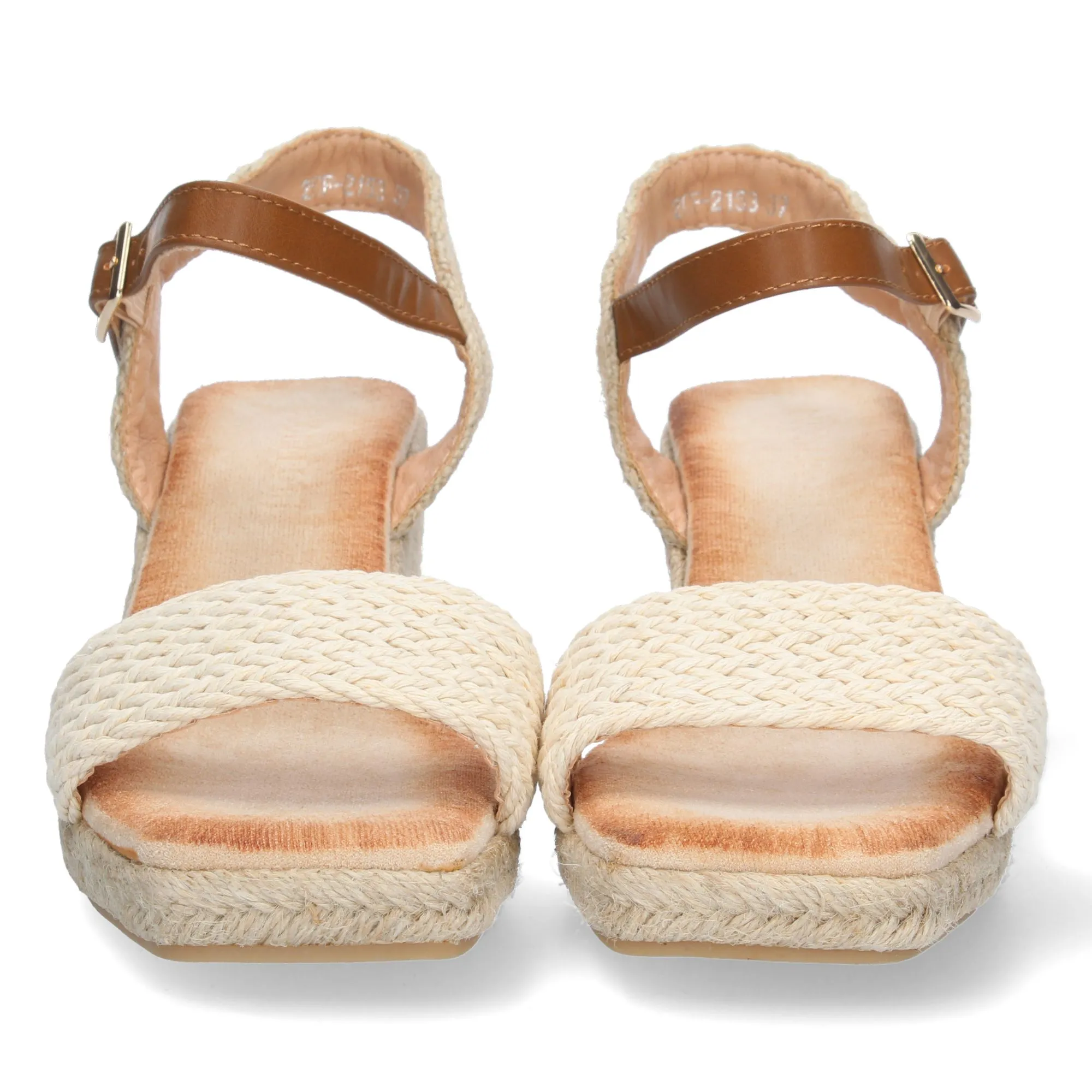 Sandalias de cuña en yute hebilla mujer beige