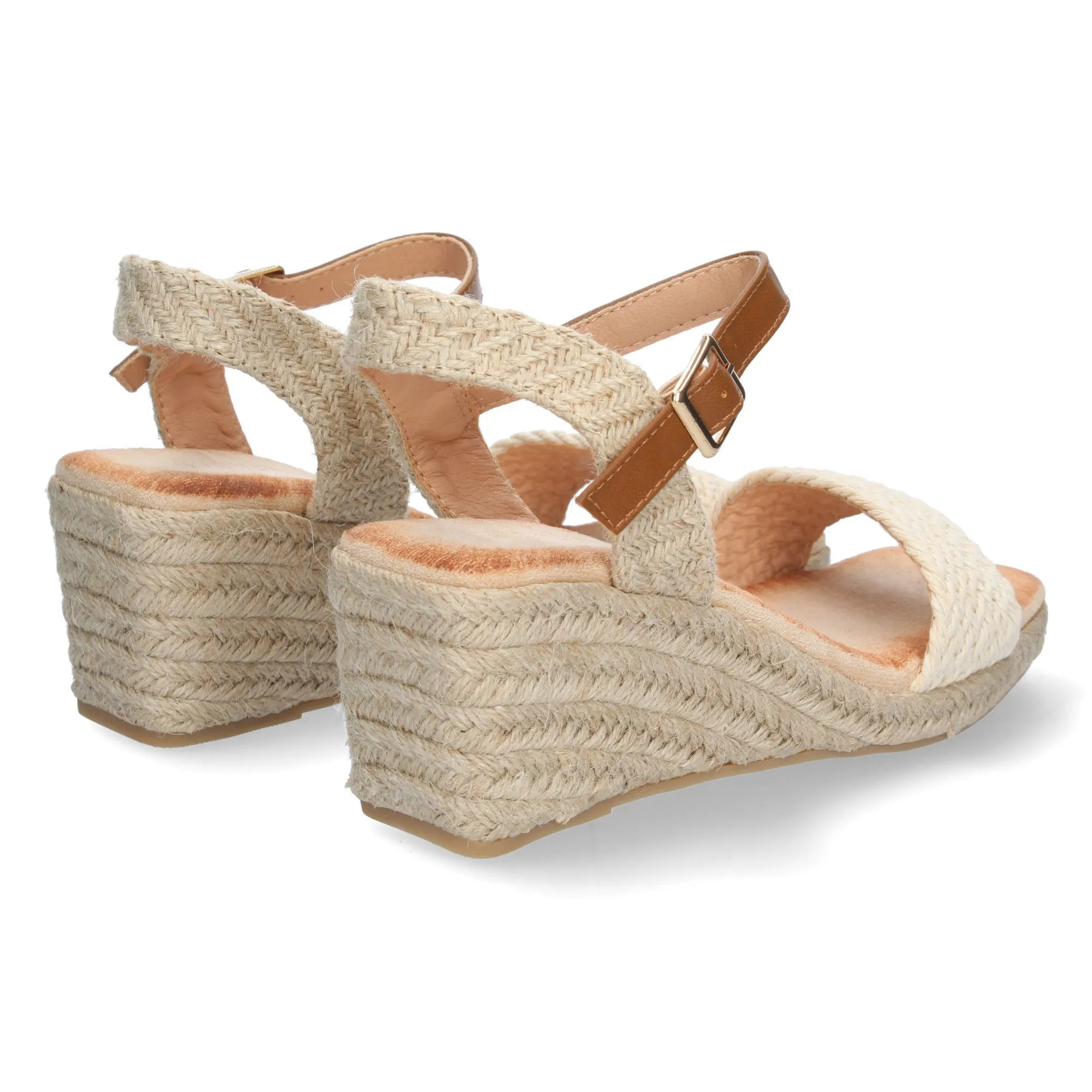 Sandalias de cuña en yute hebilla mujer beige
