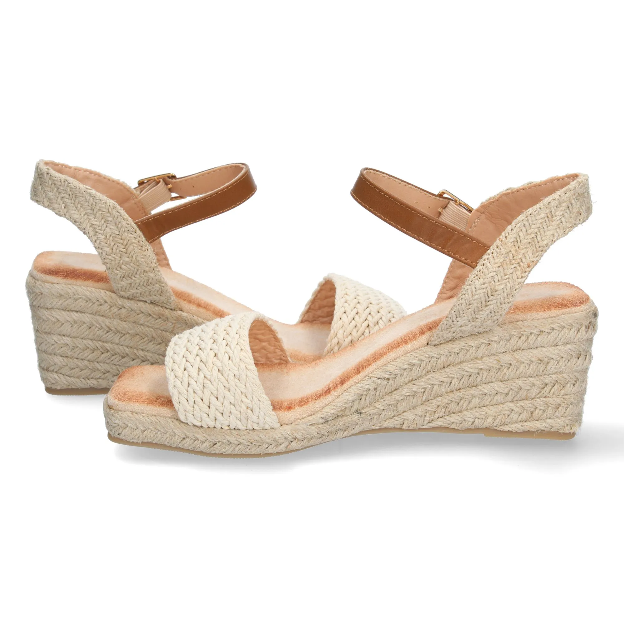 Sandalias de cuña en yute hebilla mujer beige