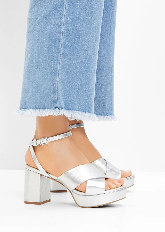Sandalias de tacón con plataforma Plata