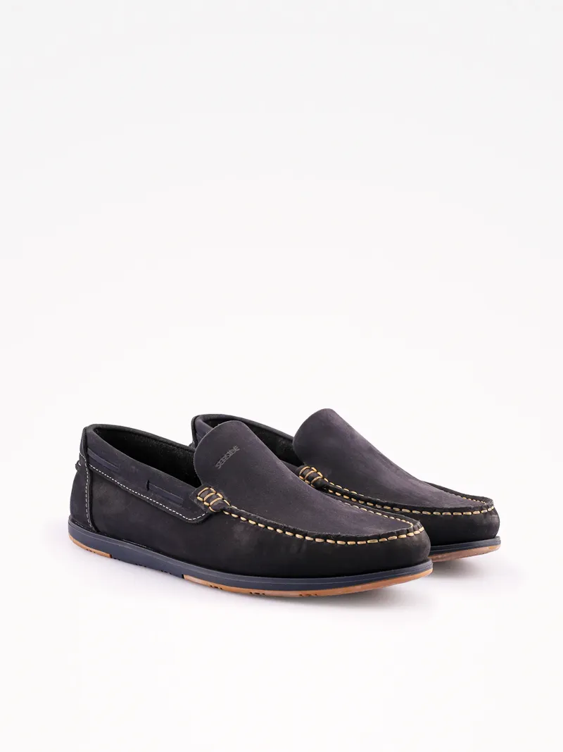 SAPATO MOCASSIM SLIP ON EM PELE NOBUCK COMBINADA