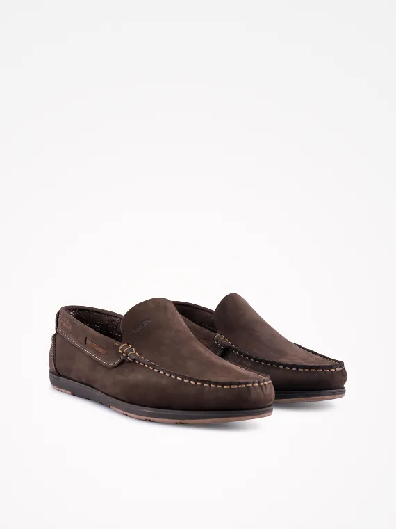 SAPATO MOCASSIM SLIP ON EM PELE NOBUCK COMBINADA
