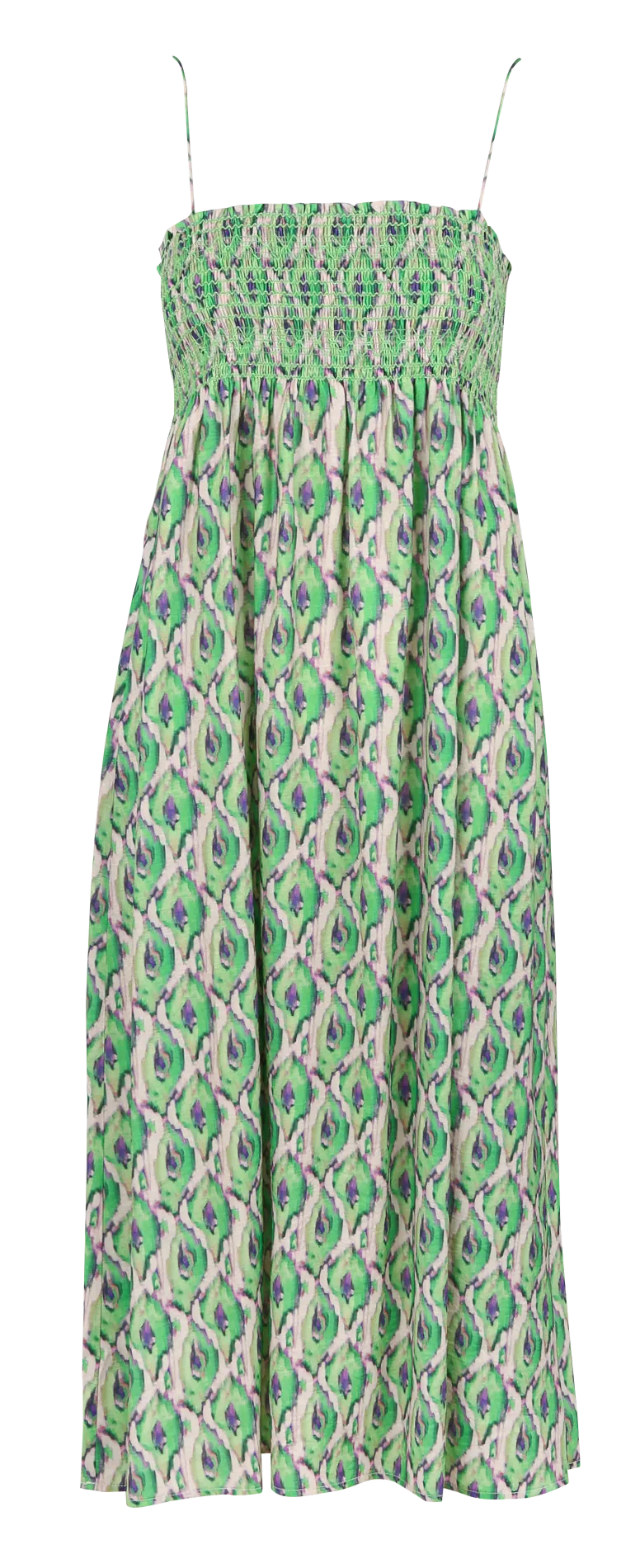 SEE U SOON Vestido midi recto estampado con escote cuadrado en verde