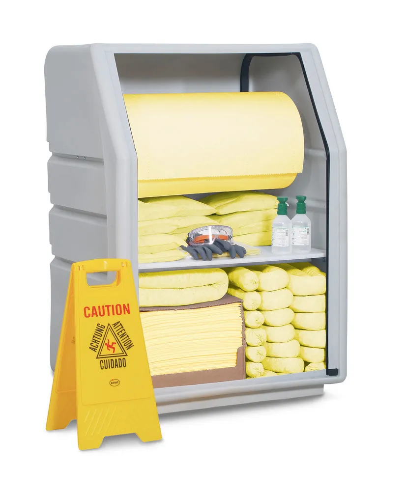 Set de emergencia DENSORB en armario de seguridad sin puertas, con rollo absorbente, Especial