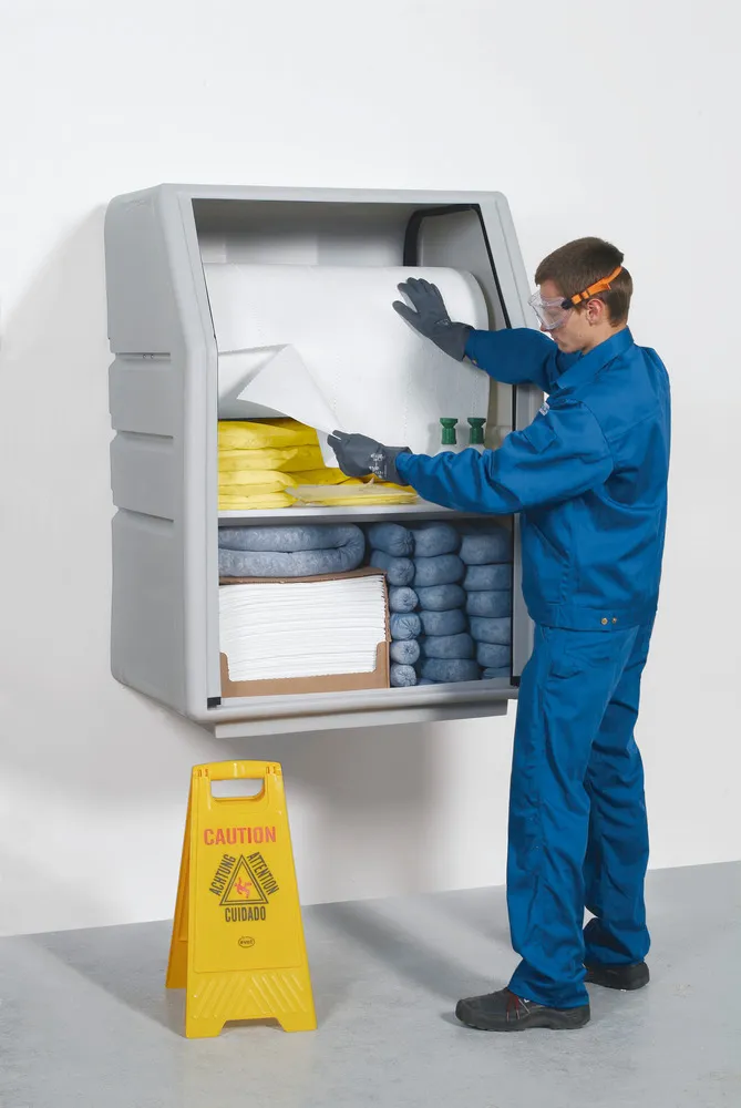 Set de emergencia DENSORB en armario de seguridad sin puertas, con rollo absorbente, Especial