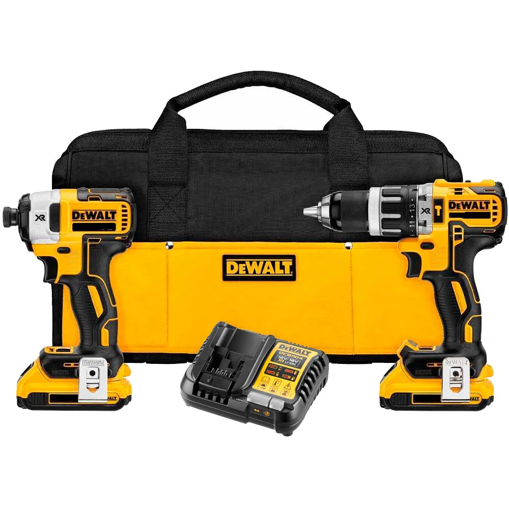 SET DEWALT DCK287D2 18V XR  ATORNILLADOR IMPACTO + TALADRO PERCUTOR + BOLSA + 2 BATERIAS LIION 2,0AH