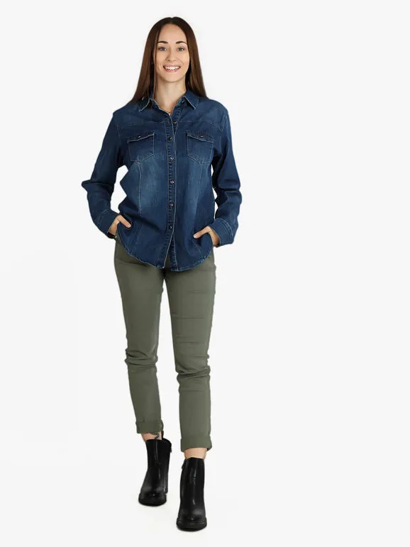 Shiny Design Camisa vaquera con botones para mujer.