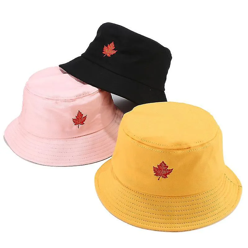Sombrero de cubo de doble cara bordado de hoja Sombrero de sol al aire libre de verano para hombres y mujeres