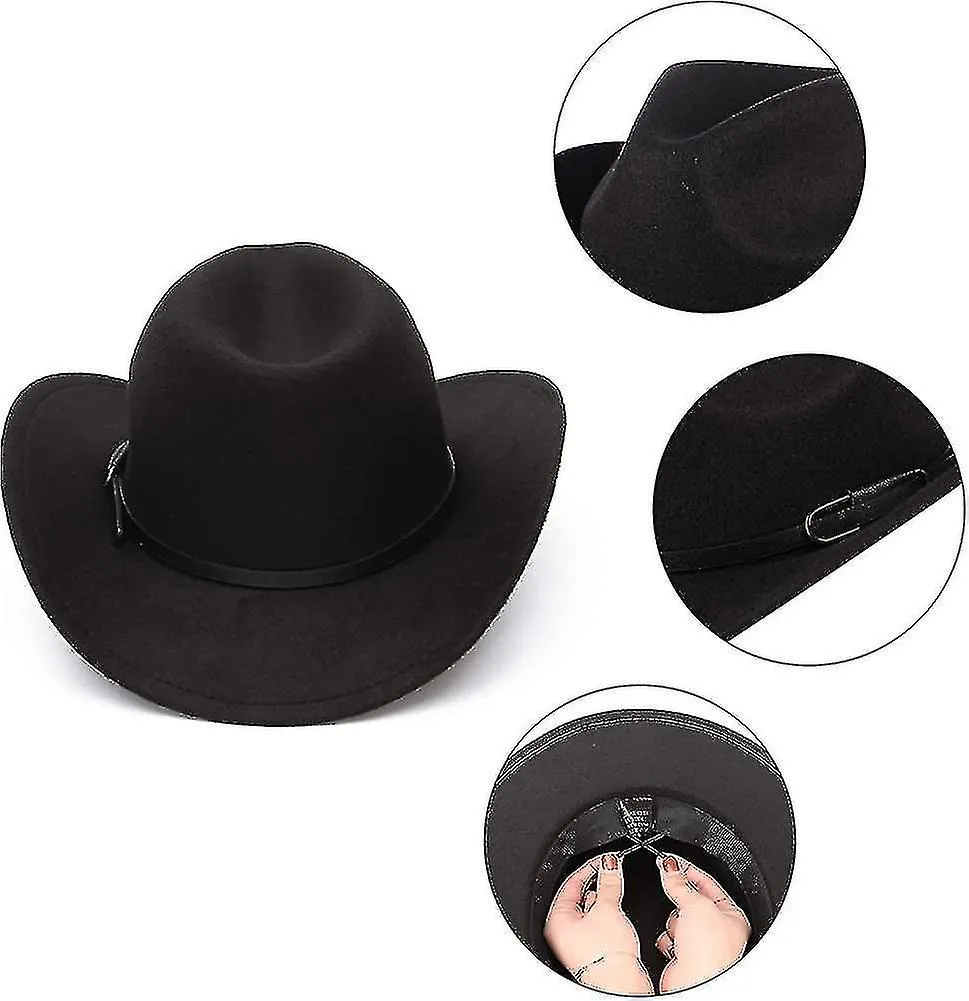 Sombrero de vaquero unisex, sombrero occidental para hombres sombrero de fieltro de vaquero sombrero ajustable al aire libre