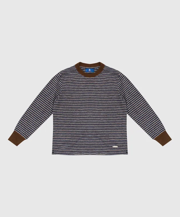 Stefano Ricci Children's dark blue linen and silk striped jumper