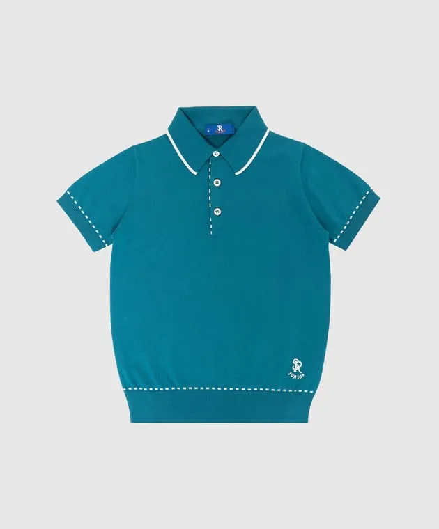 Stefano Ricci Children's dark turquoise polo with embroidery