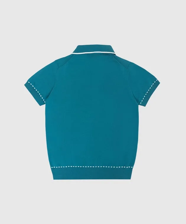 Stefano Ricci Children's dark turquoise polo with embroidery