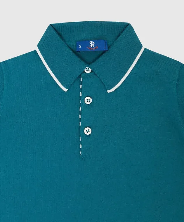 Stefano Ricci Children's dark turquoise polo with embroidery