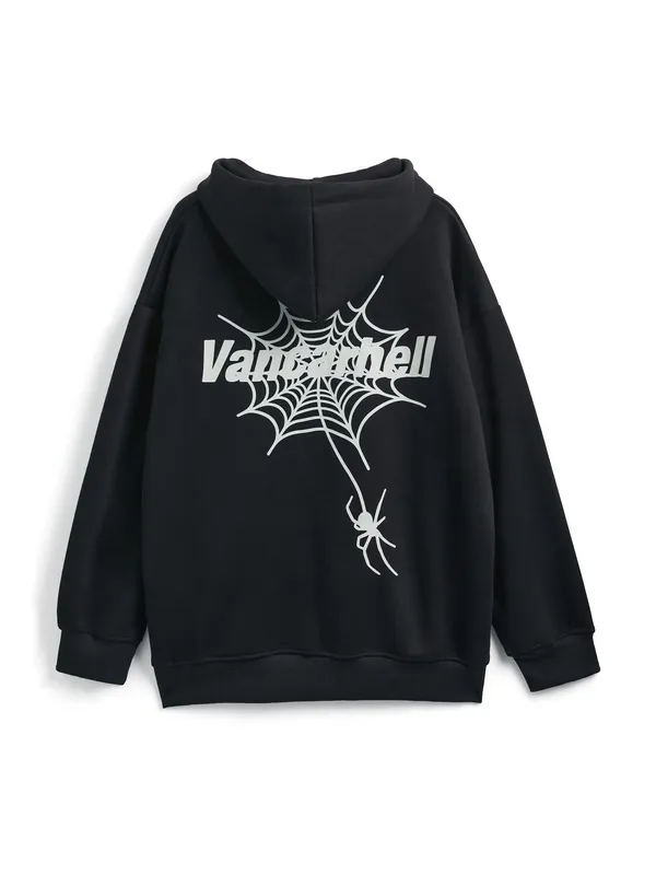 Sudadera con capucha extragrande y cremallera completa con estampado de arañas para hombre