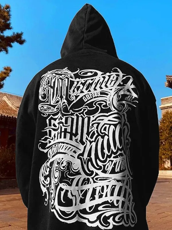 Sudadera extragrande con capucha y estampado desorganizado para hombre