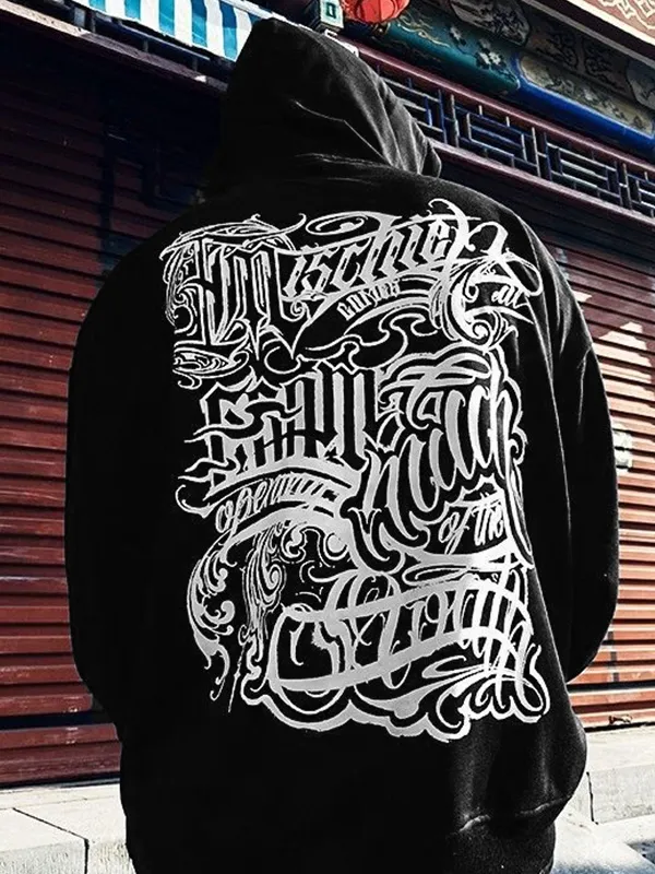 Sudadera extragrande con capucha y estampado desorganizado para hombre