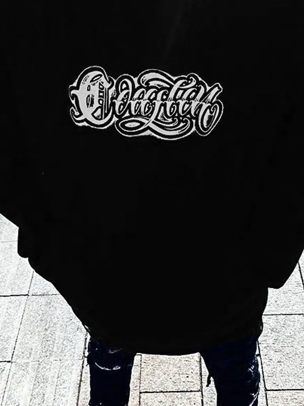 Sudadera extragrande con capucha y estampado desorganizado para hombre