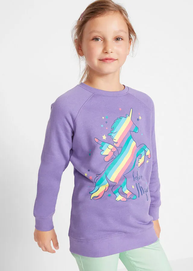 Sudadera para niñas de algodón orgánico Lila claro estampado