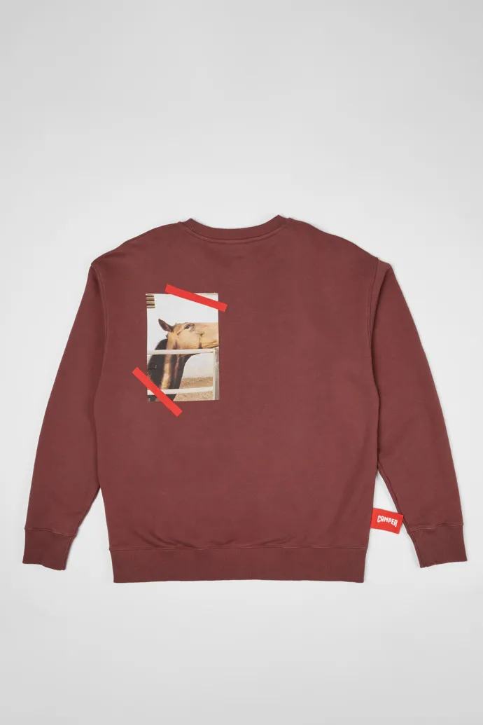 Sweatshirt Sudadera burdeos con estampado de caballo
