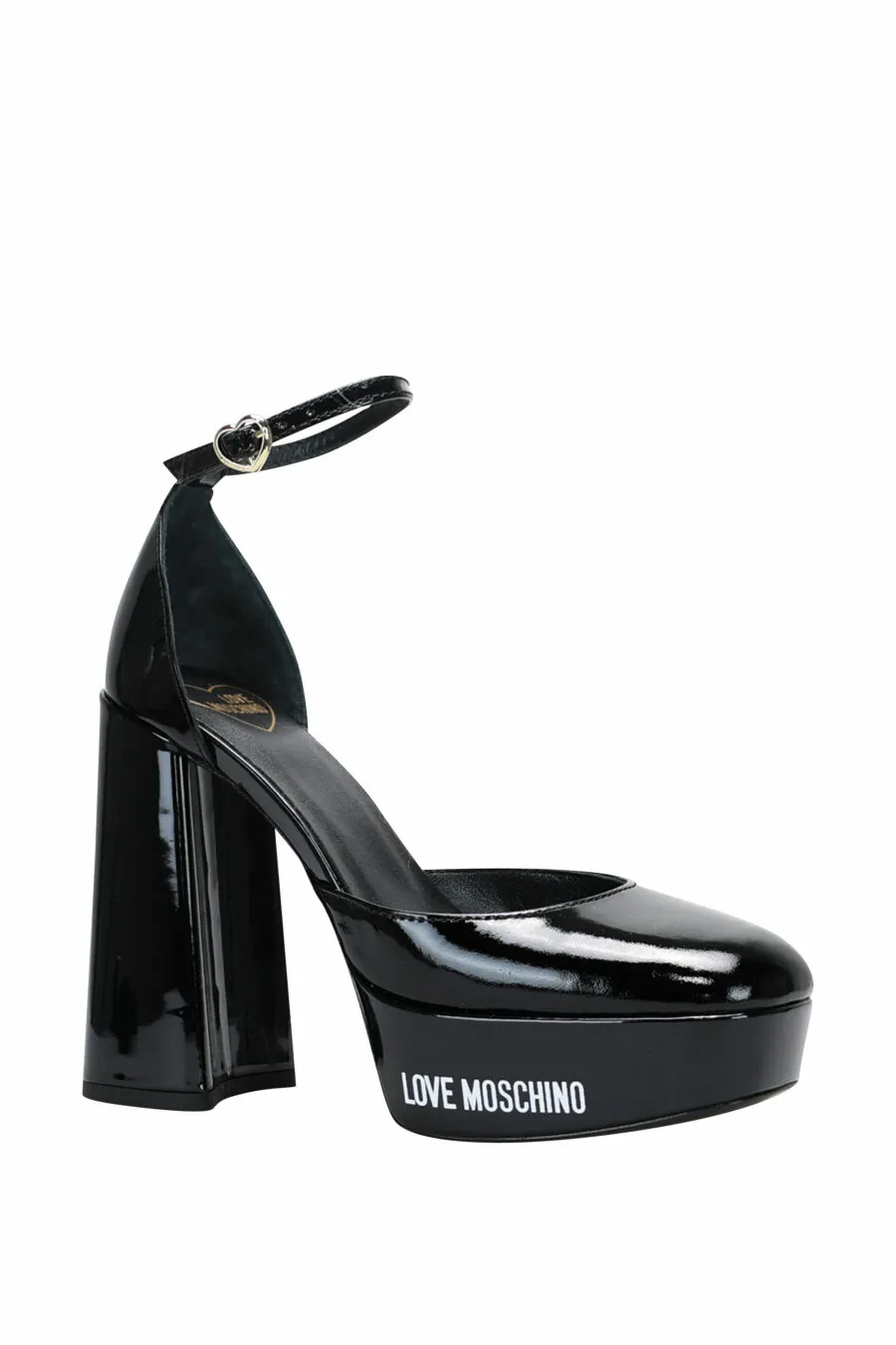 Tacones negros gruesos con plataforma y logo