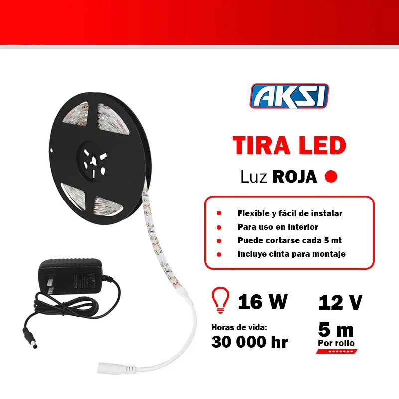 Tira LED Aksi 118214 Luz Roja 16 W 5 Mts