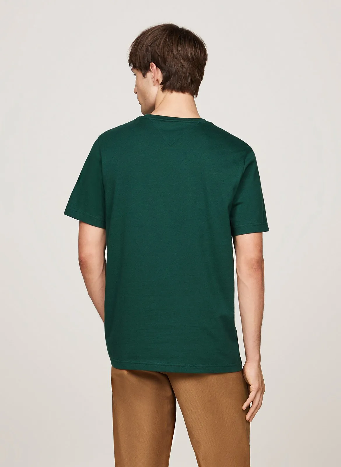 TOMMY HILFIGER Camiseta recta de algodón con cuello redondo en verde