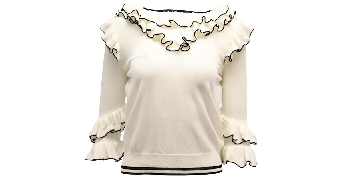 Top de punto con volantes en capas de Maje Moreno en poliéster color crema Blanco Crudo 