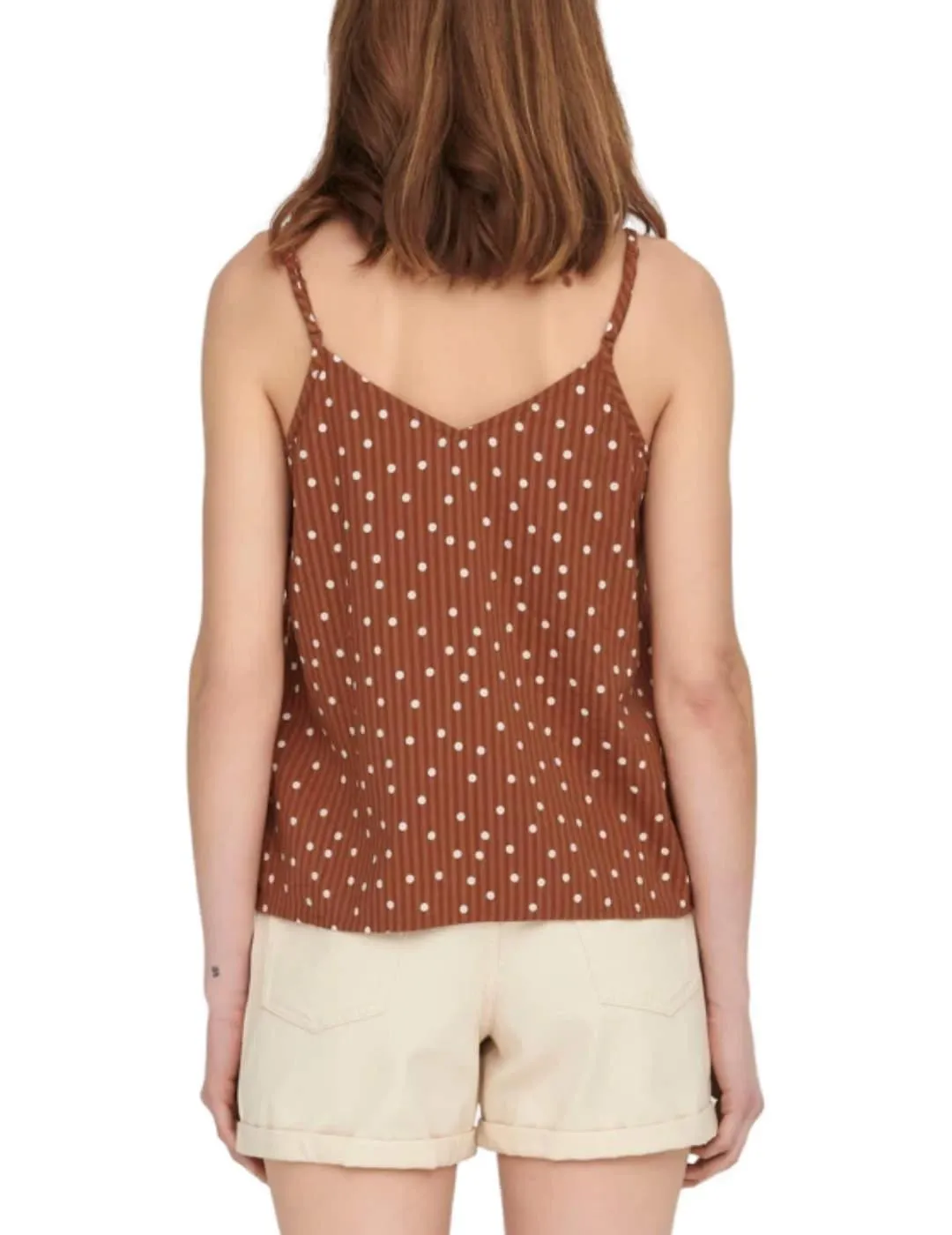 Top Only Emily de tirantes marrón con lunares para mujer