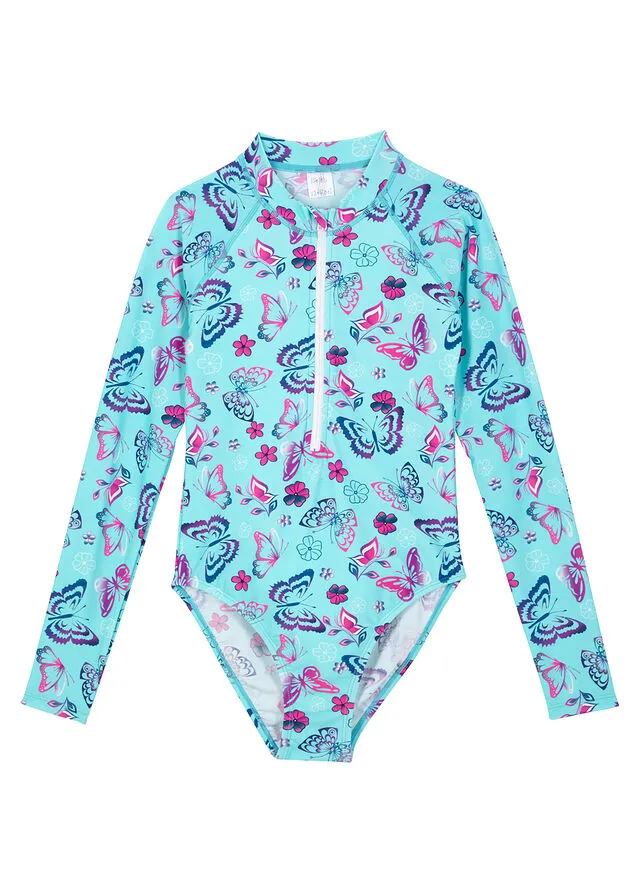 Traje de baño para niñas con protección UV Verde menta estampado